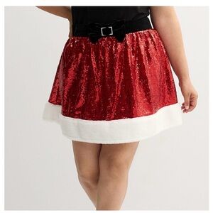 Born Famous Juniors XL Red Sequin Faux Fur Mrs. Claus Short Skirt NWT Mean Girls